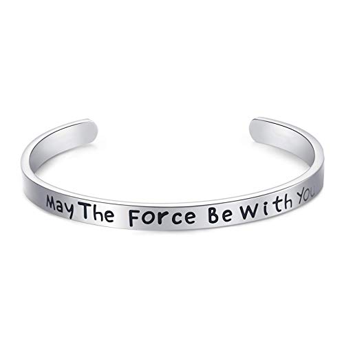 LParkin Galactic Saga Cuff Bracelet - Polished Steel Wrist Jewelry Inspired by Epic Space Adventures | May the Force Themed Gift for Women & Men
