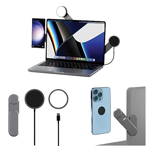 Rolling Square Edge Full Kit with Cell Phone Holder, 15W Magnetic Wireless Charger, and 280-Lumen Laptop Monitor Light for Zoom Meetings, Basalt Gray