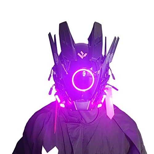 JAUPTO Cyber Mask Punk Helmet Cosplay for Men, Futuristic Punk Techwear, Halloween Cosplay Fit Party Music Festival Accessories with Light