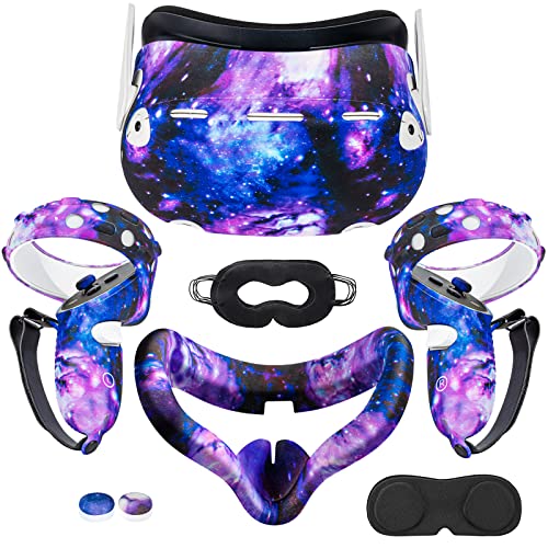 Silicone Cover Accessories Compatible with Oculus Quest 3丨Headset Silicone Face Cover丨Shell Cover丨Touch Controller Grip Cover丨Protective Lens Cover丨Disposable Eye Cover (Starry Purple)