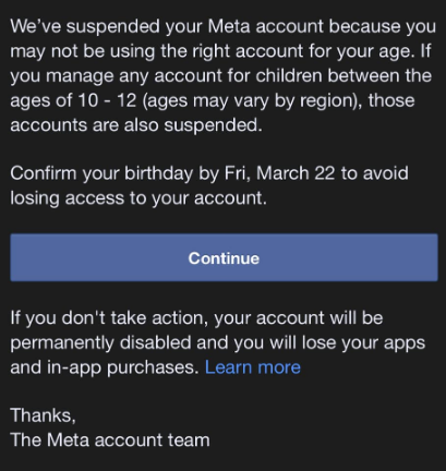 Meta Child Account Suspension